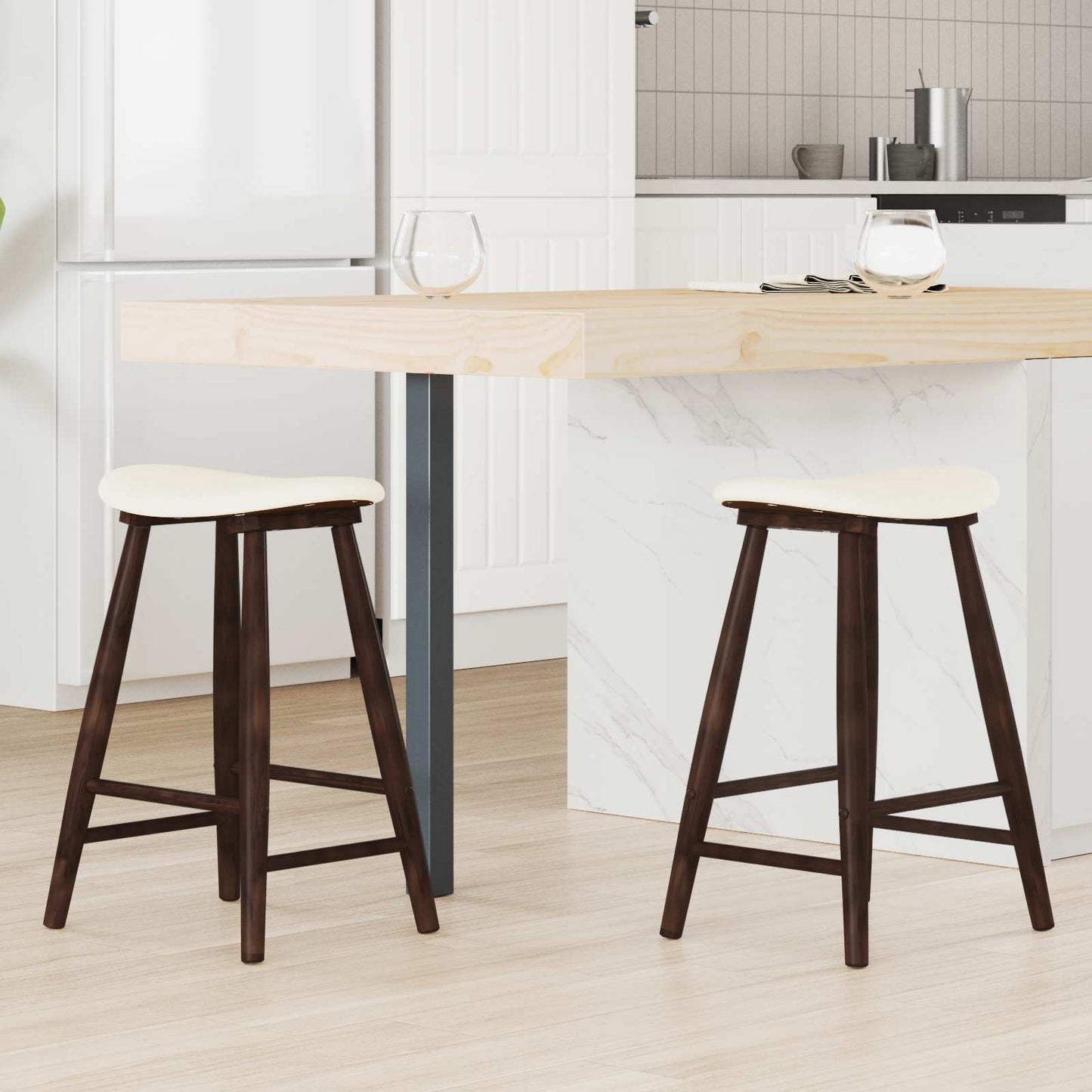 Spisestoler 2 stk. Solid Gummitre Lys Brun 46 x 37 x 63 cm