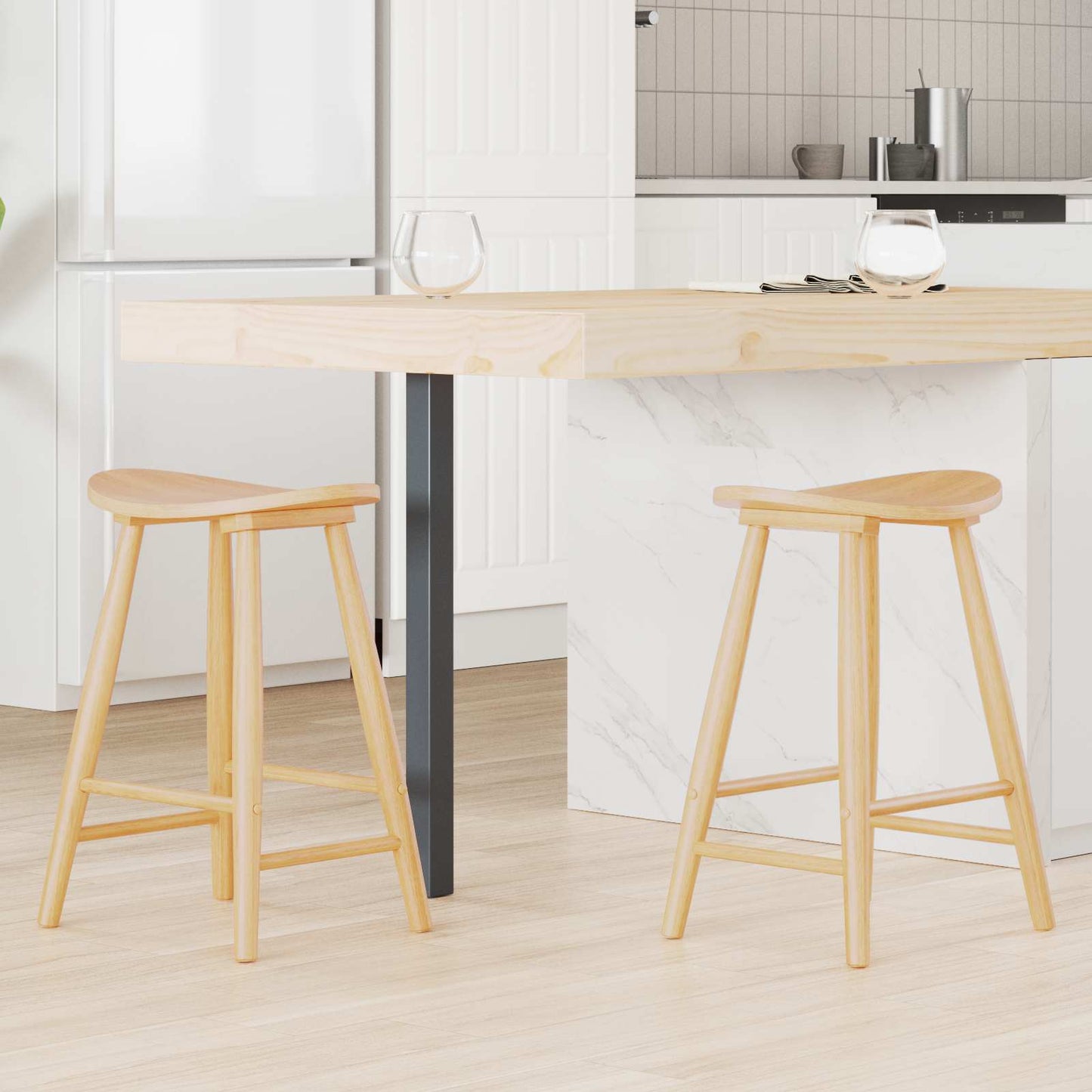 Spisestoler 2 pcs Naturlig 46 x 37 x 63 cm Solid Gummitre