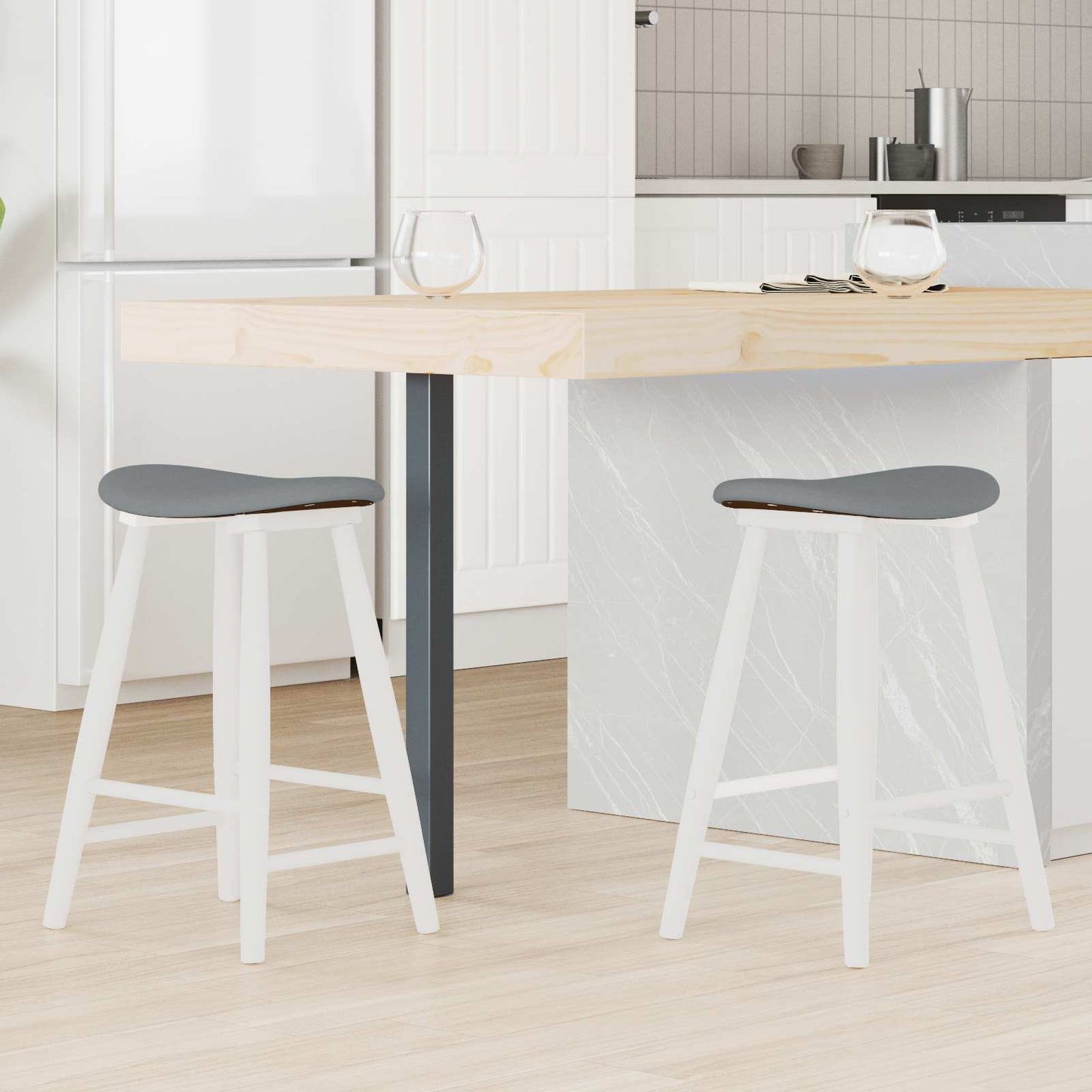 Spisestoler 2 stk. Solid Gummitre Hvit 46 x 37 x 63 cm