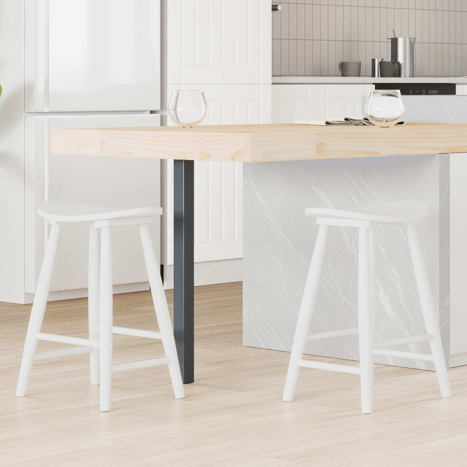 Spisestoler 2 pcs Hvit 46 x 37 x 63 cm Solid Gummitre vidaXL
