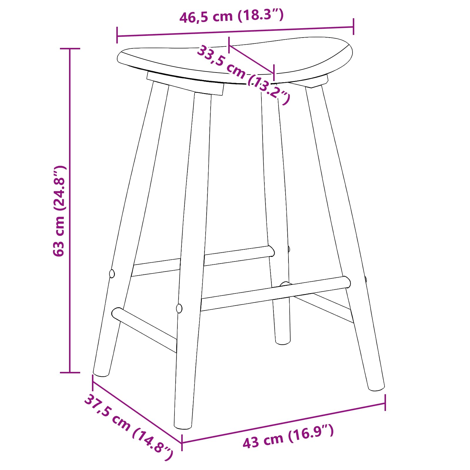 Spisestoler 2 pcs Naturlig 46 x 37 x 63 cm Solid Gummitre vidaXL