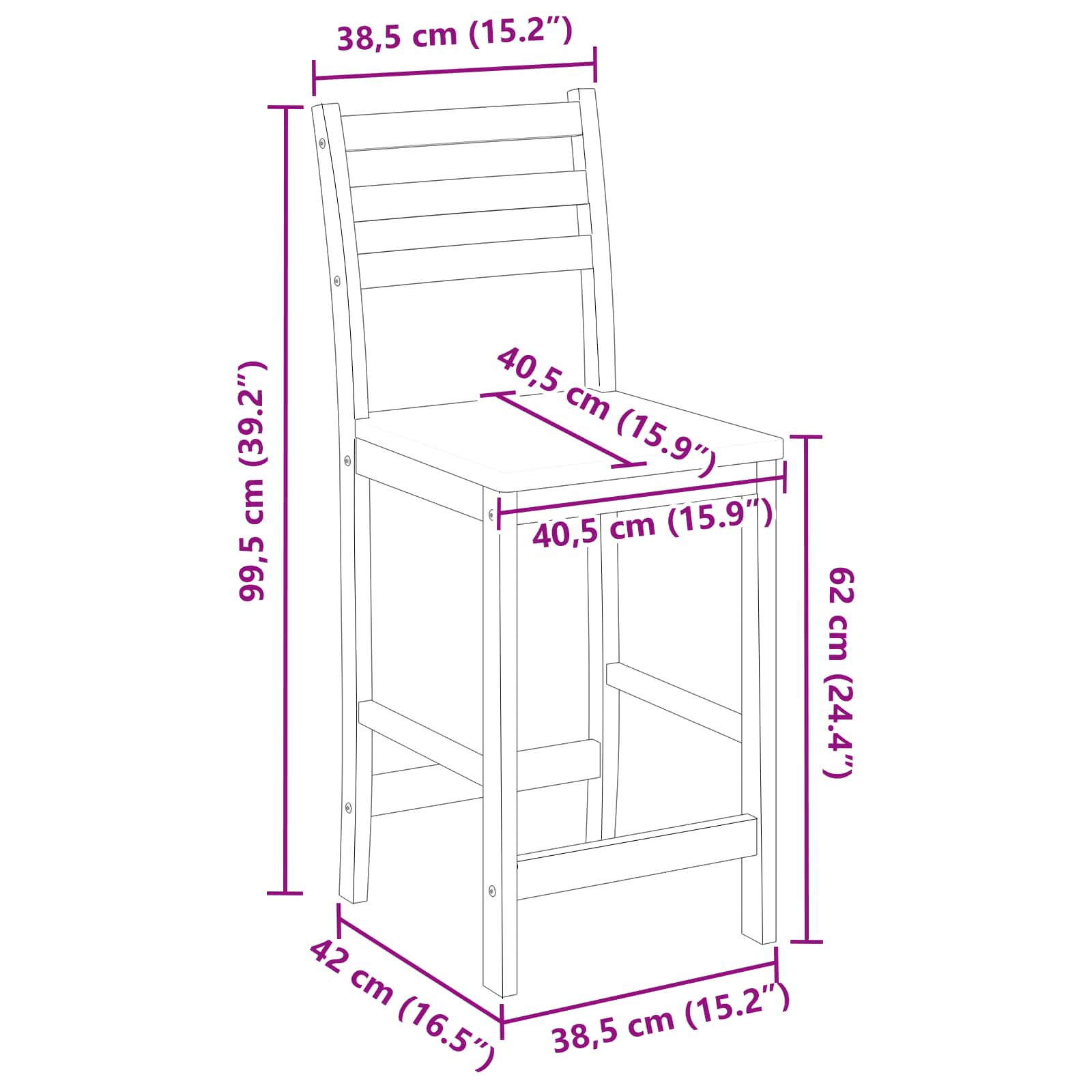 Spisestoler 2 pcs Naturlig 40 x 47,5 x 99,5 cm Solid Gummitre vidaXL