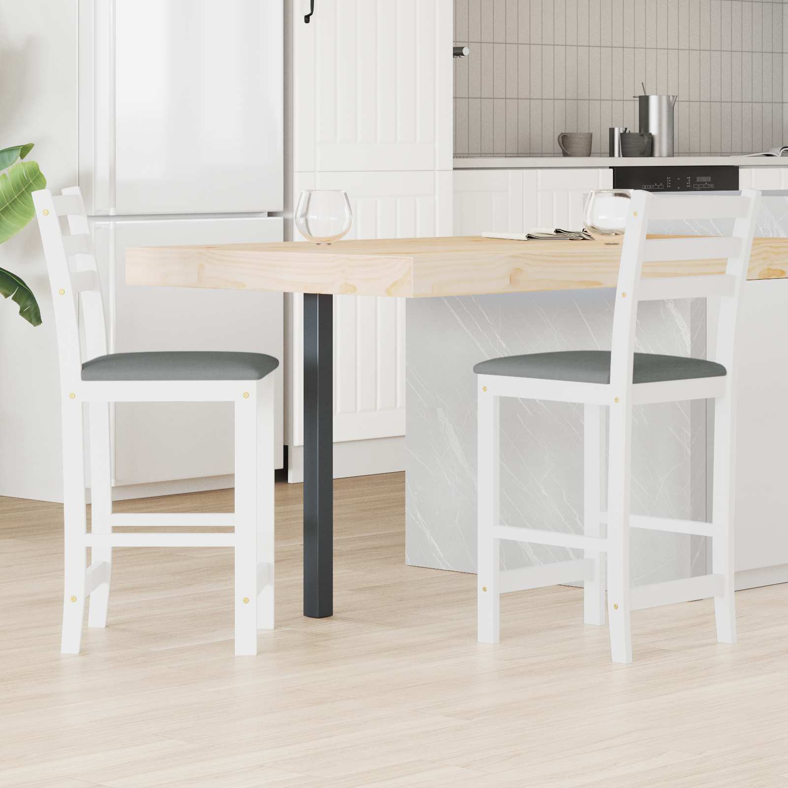 Spisestoler 2 pcs Hvit 40 x 47,5 x 99,5 cm Solid Gummitre vidaXL