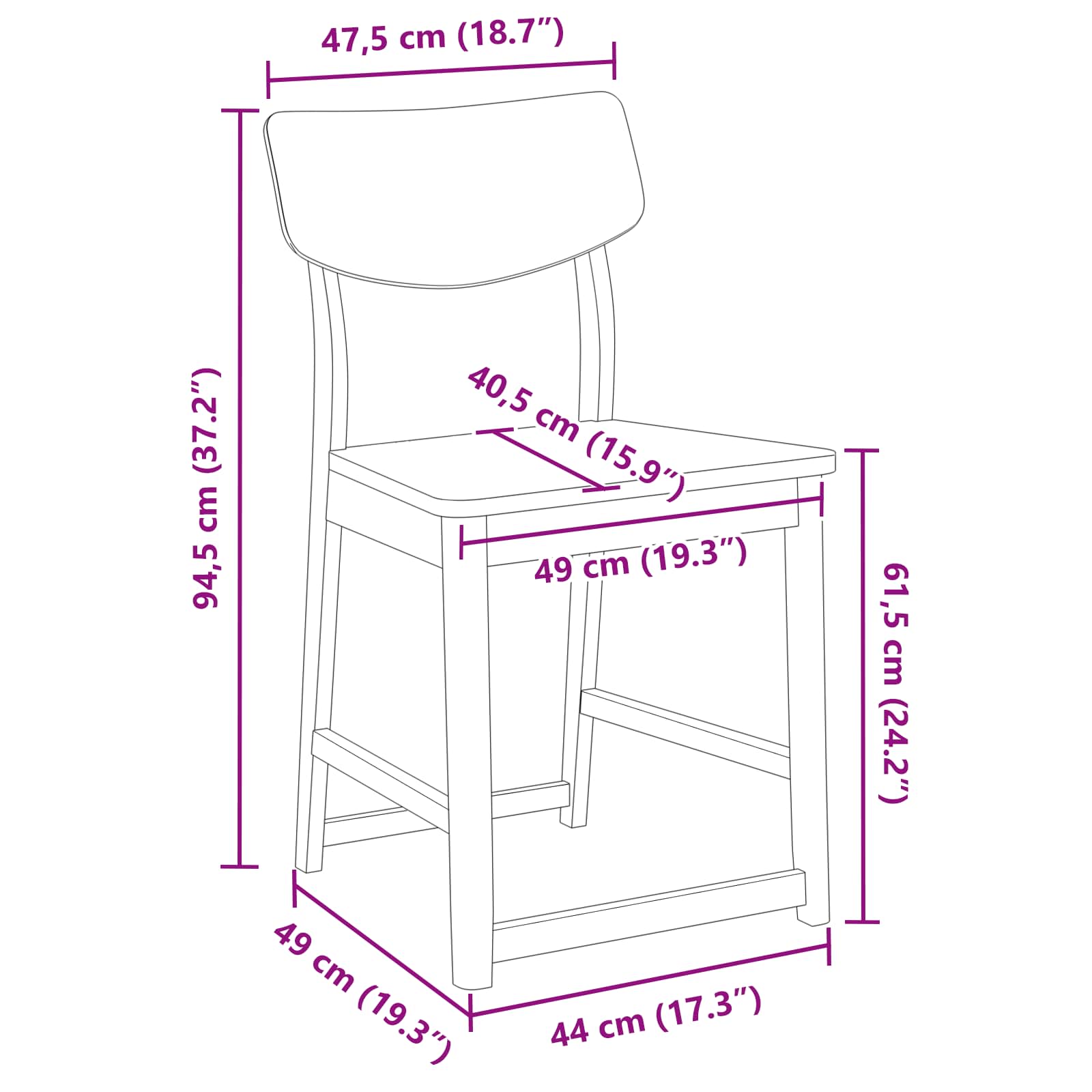 Spisestoler 2 pcs Hvit 48 x 49 x 95 cm Solid Gummitre vidaXL