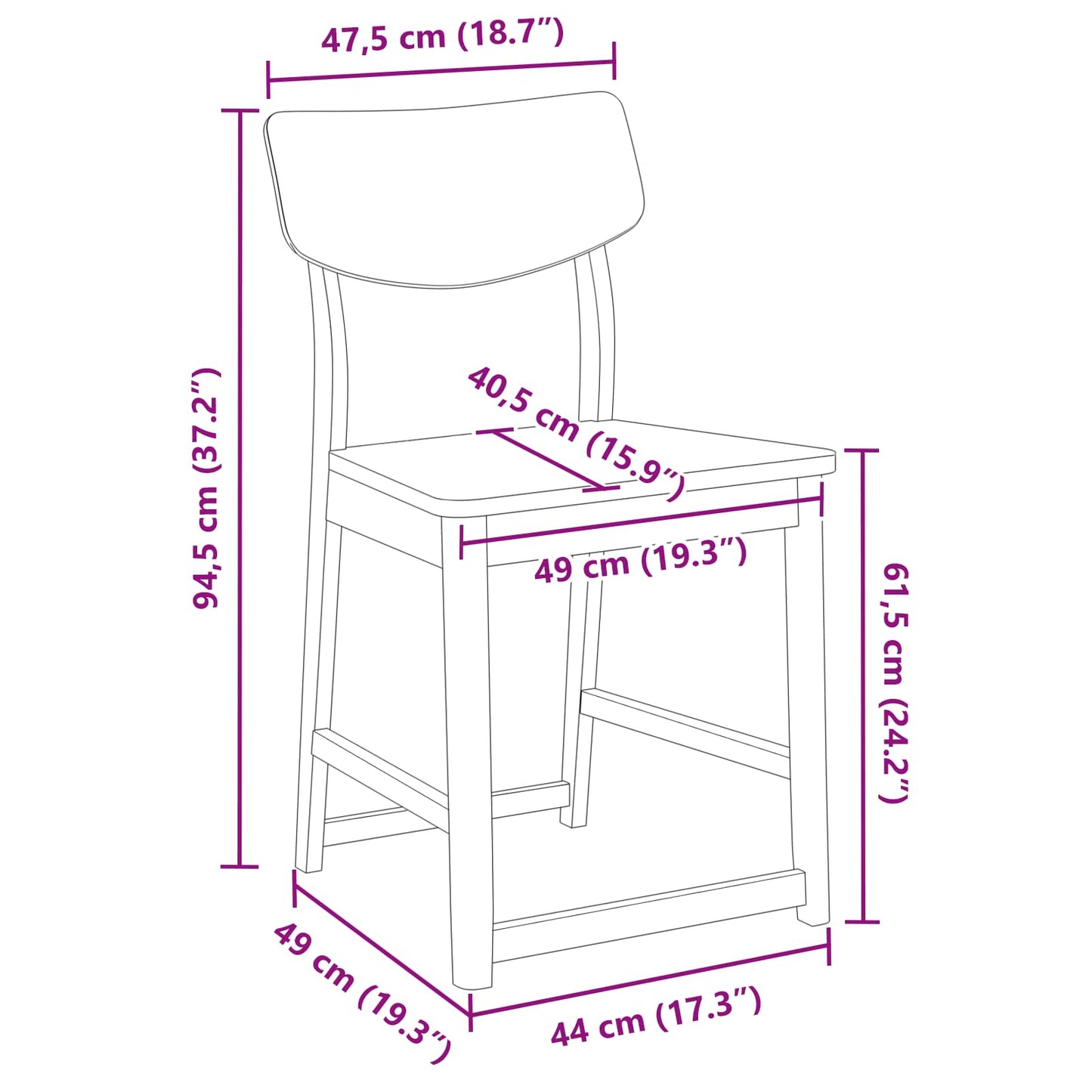 Spisestoler 2 pcs Hvit 48 x 49 x 95 cm Solid Gummitre vidaXL