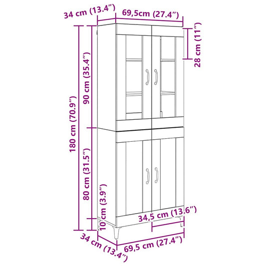 Høyskap Svart Eik 69,5 x 34 x 180 cm Konstruert tre