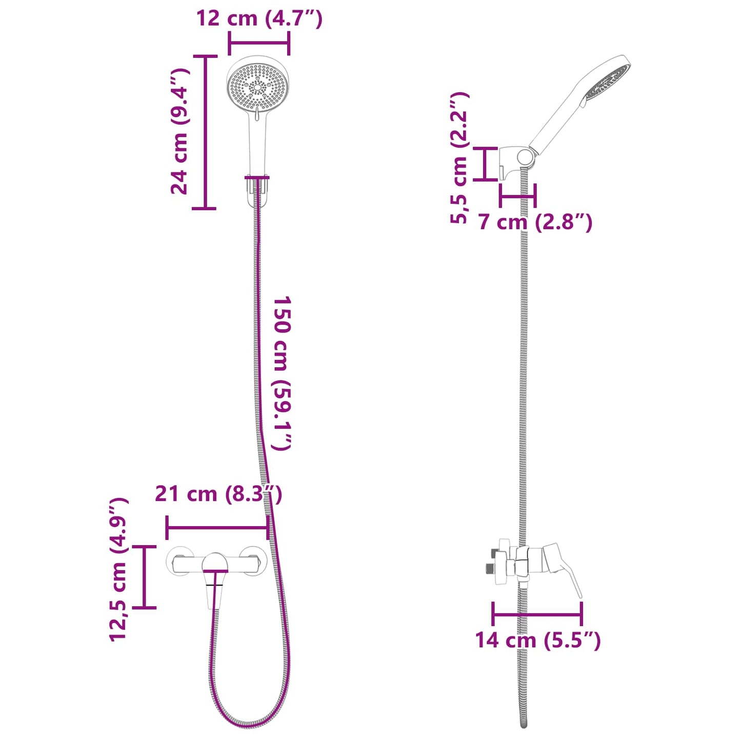 Dusjhode Sett Svart G 1 / 2 tommer Messing