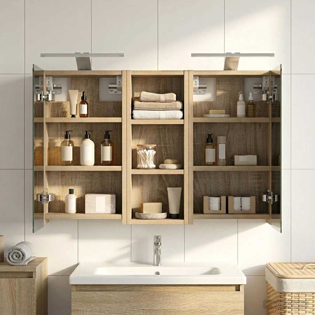 Baderomsskapsett med dør 3 pcs 80 x 10,5 x 50 cm Konstruert tre