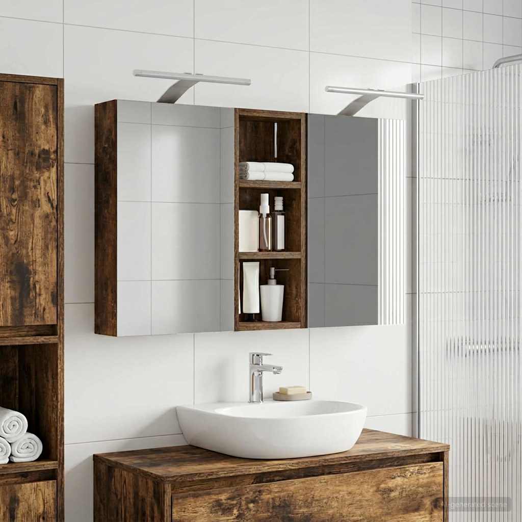 Baderomsskapsett med dør 3 pcs 80 x 10,5 x 50 cm Konstruert tre