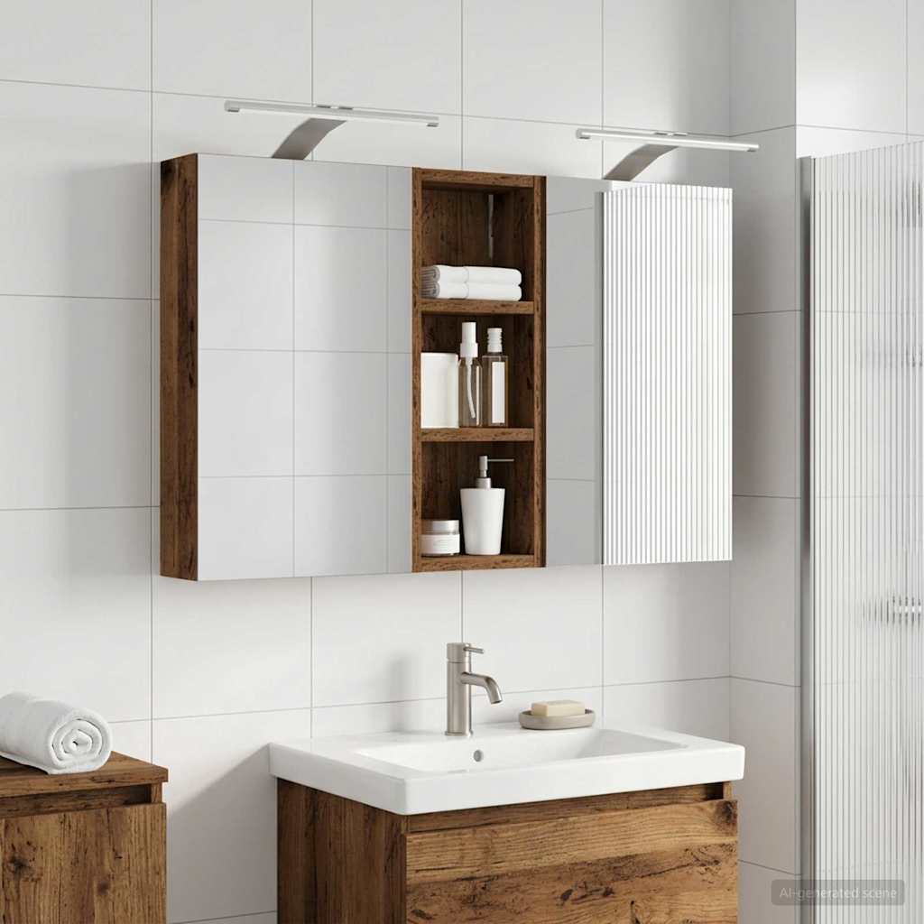 Baderomsskapsett med dør 3 pcs 80 x 10,5 x 50 cm Konstruert tre