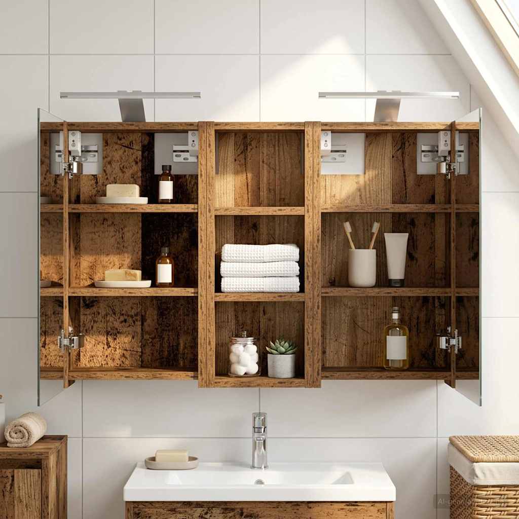 Baderomsskapsett med dør 3 pcs 80 x 10,5 x 50 cm Konstruert tre
