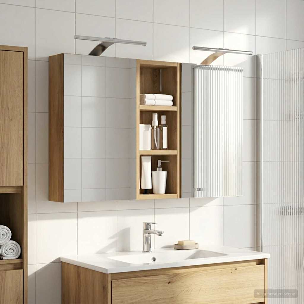 Baderomsskapsett 3 stk. 80 x 10,5 x 50 cm Konstruert tre