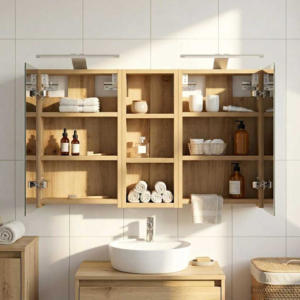Baderomsskapsett 3 stk. 80 x 10,5 x 50 cm Konstruert tre