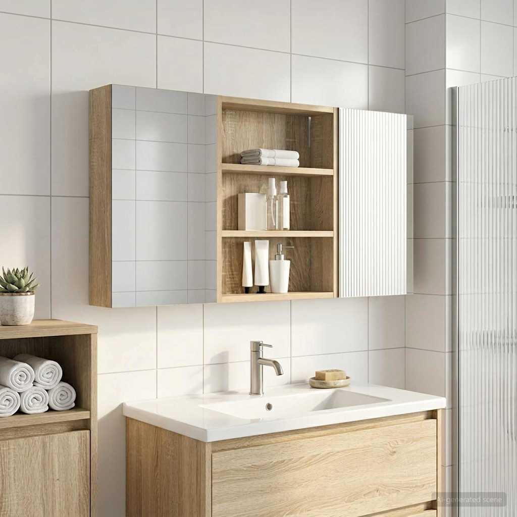 Baderomsskapsett 3 pcs 100 x 10,5 x 50 cm Konstruert tre