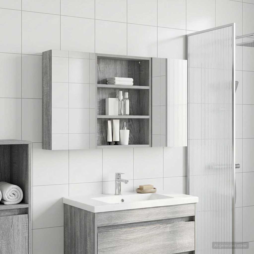 Baderomsskapsett 3 pcs 100 x 10,5 x 50 cm Konstruert tre