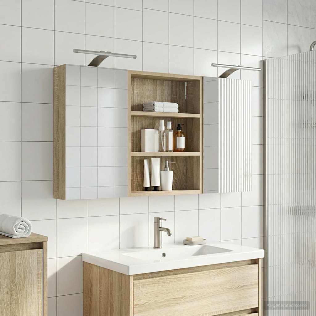 Baderomsskapsett 3 pcs 100 x 10,5 x 50 cm Konstruert tre