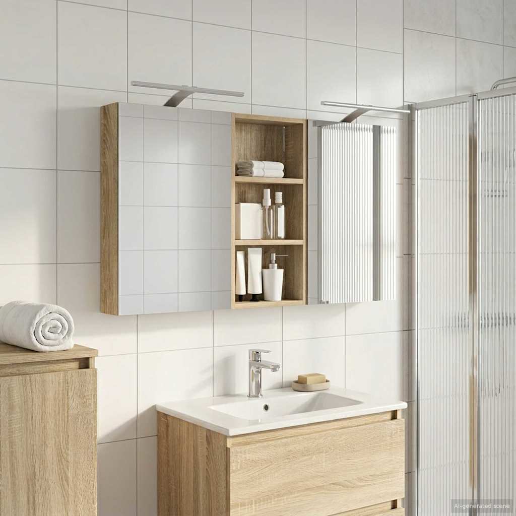 Baderomsskapsett 3 pcs 110 x 10,5 x 60,5 cm Konstruert tre