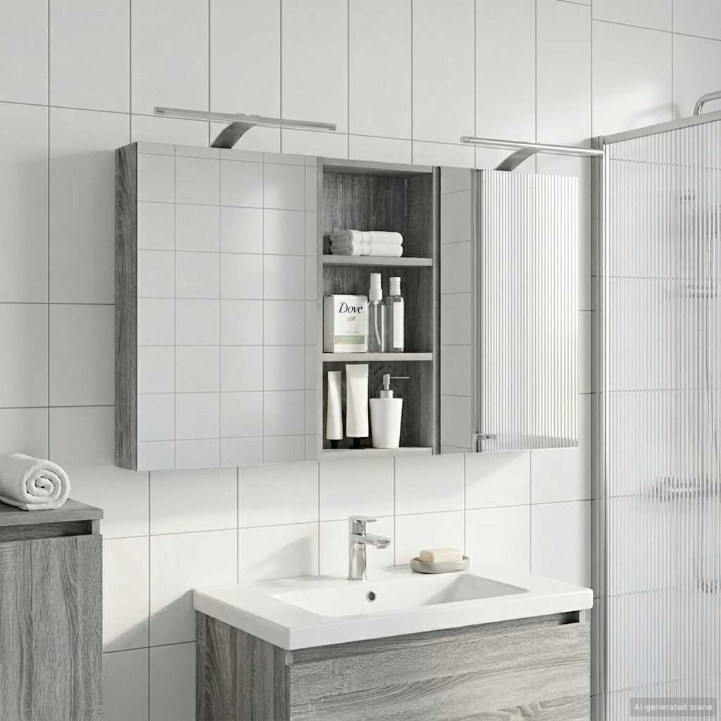 Baderomsskapsett 3 pcs 110 x 10,5 x 60,5 cm Konstruert tre