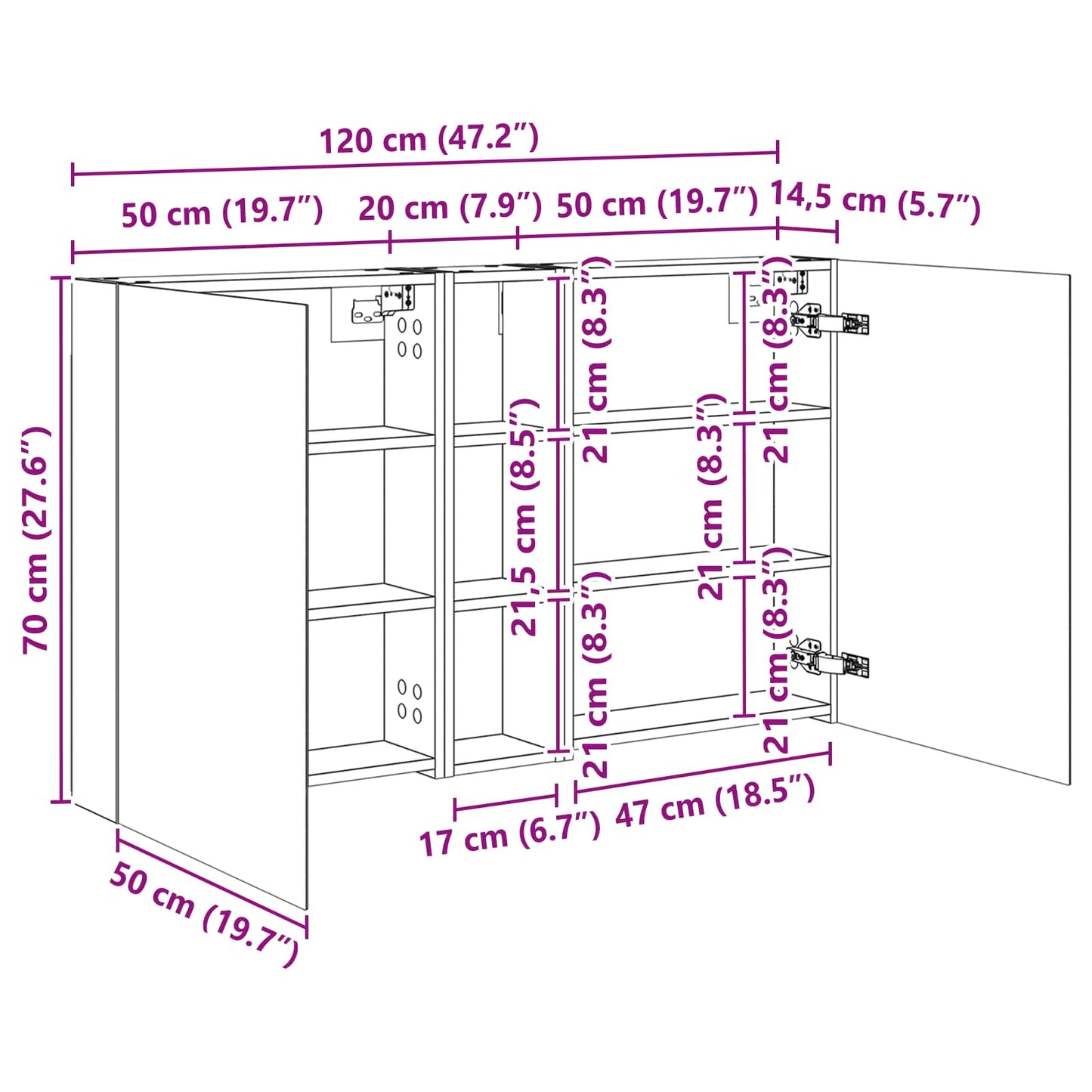 Baderomsskapsett 3 pcs 120 x 14,5 x 70 cm Konstruert tre