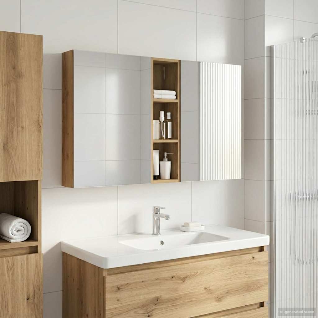 Baderomsskapsett 3 stk. 120 x 14,5 x 70 cm Konstruert tre