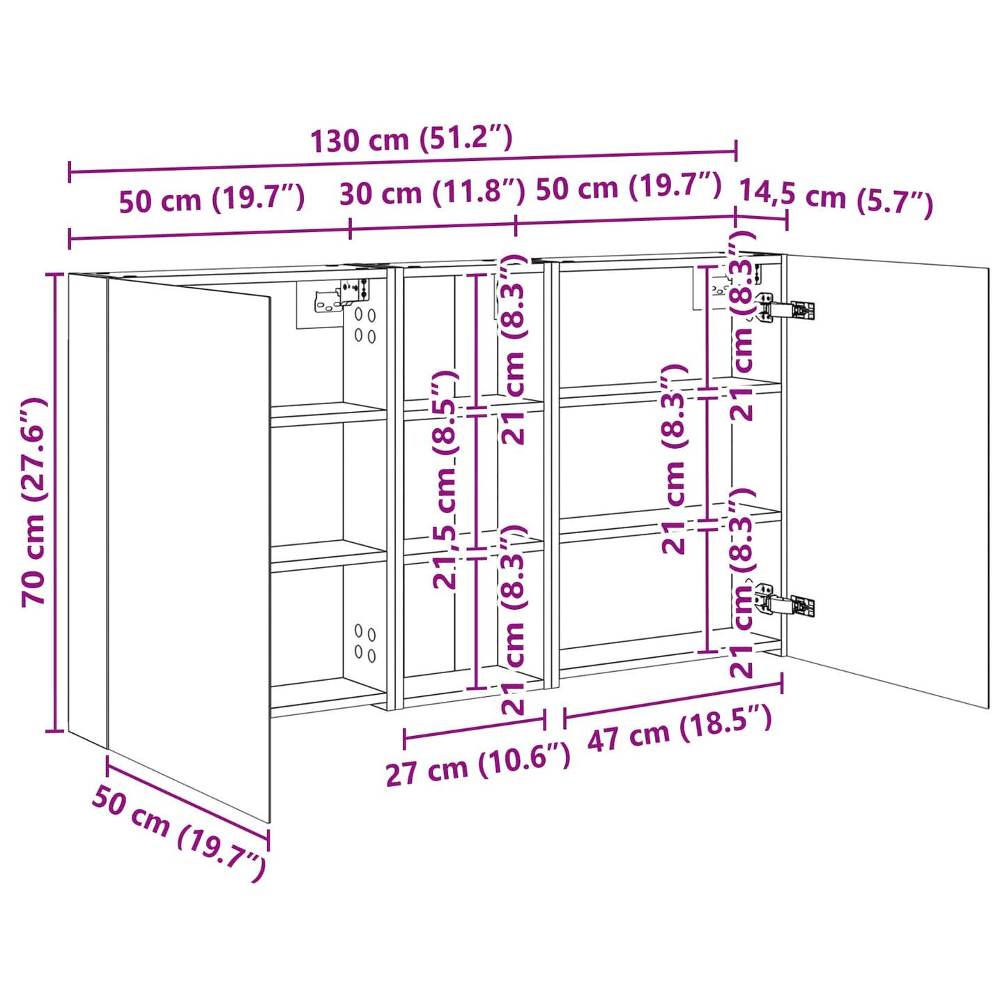 Baderomsskapsett 3 pcs 130 x 14,5 x 70 cm Konstruert tre