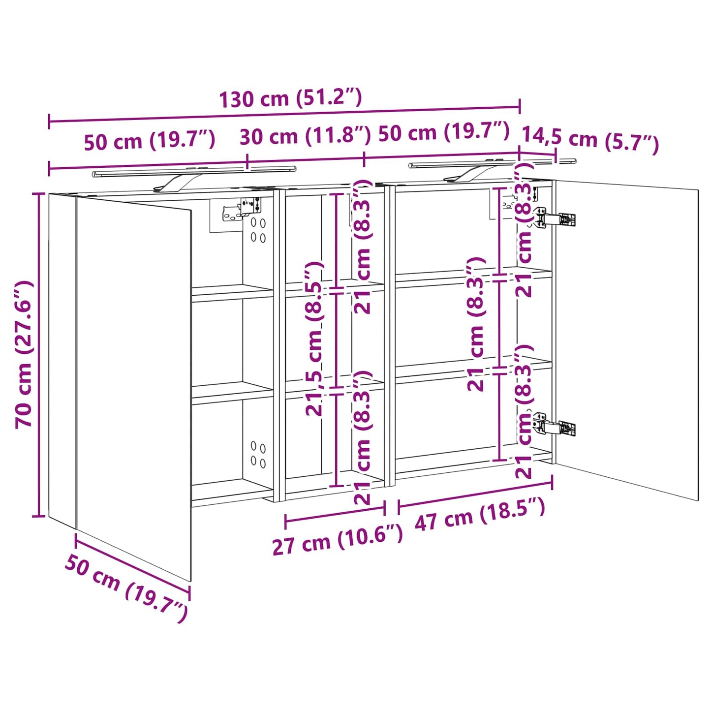 Baderomsskapsett 3 pcs 130 x 14,5 x 70 cm Konstruert tre