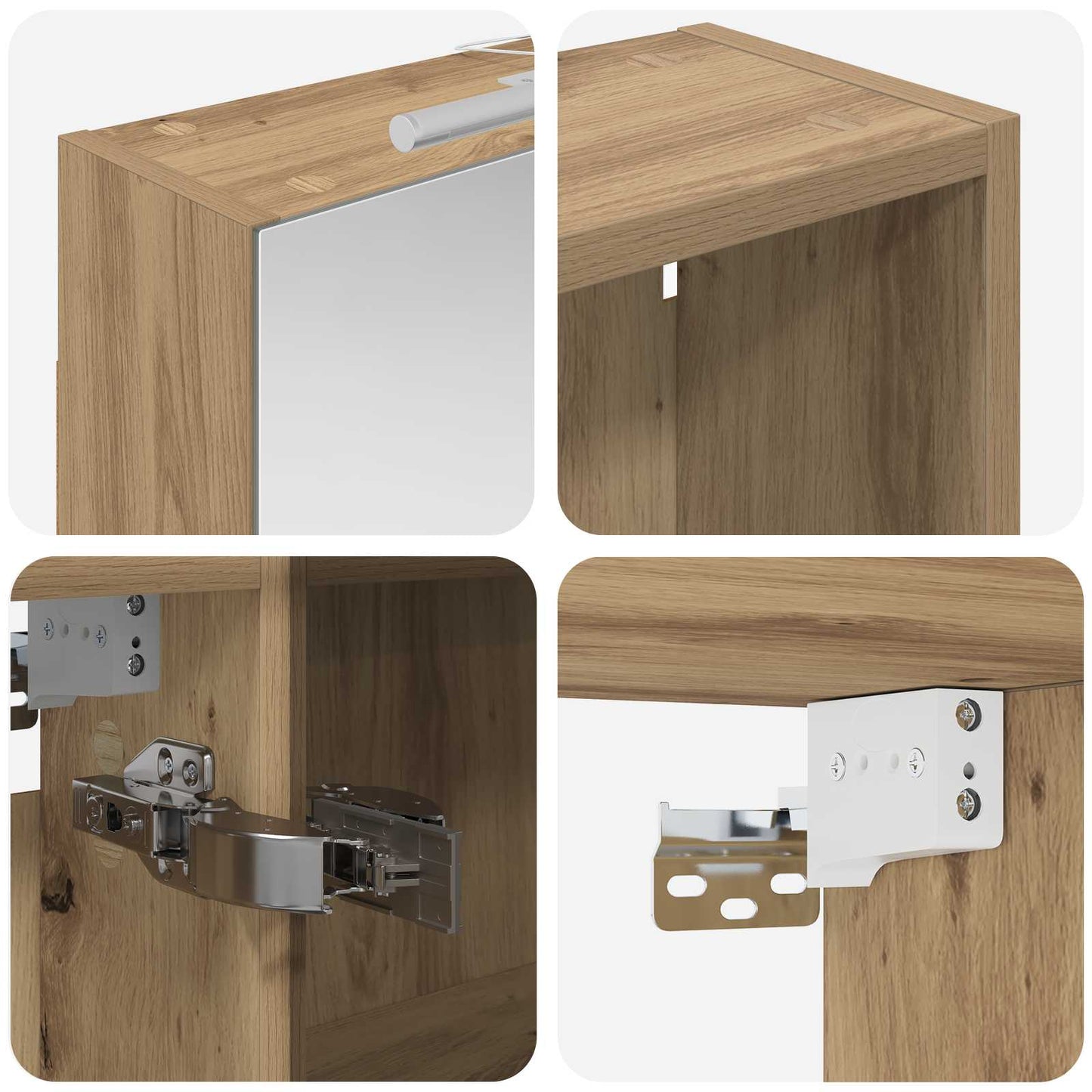 Baderomsskapsett 3 stk. 130 x 14,5 x 70 cm Konstruert tre