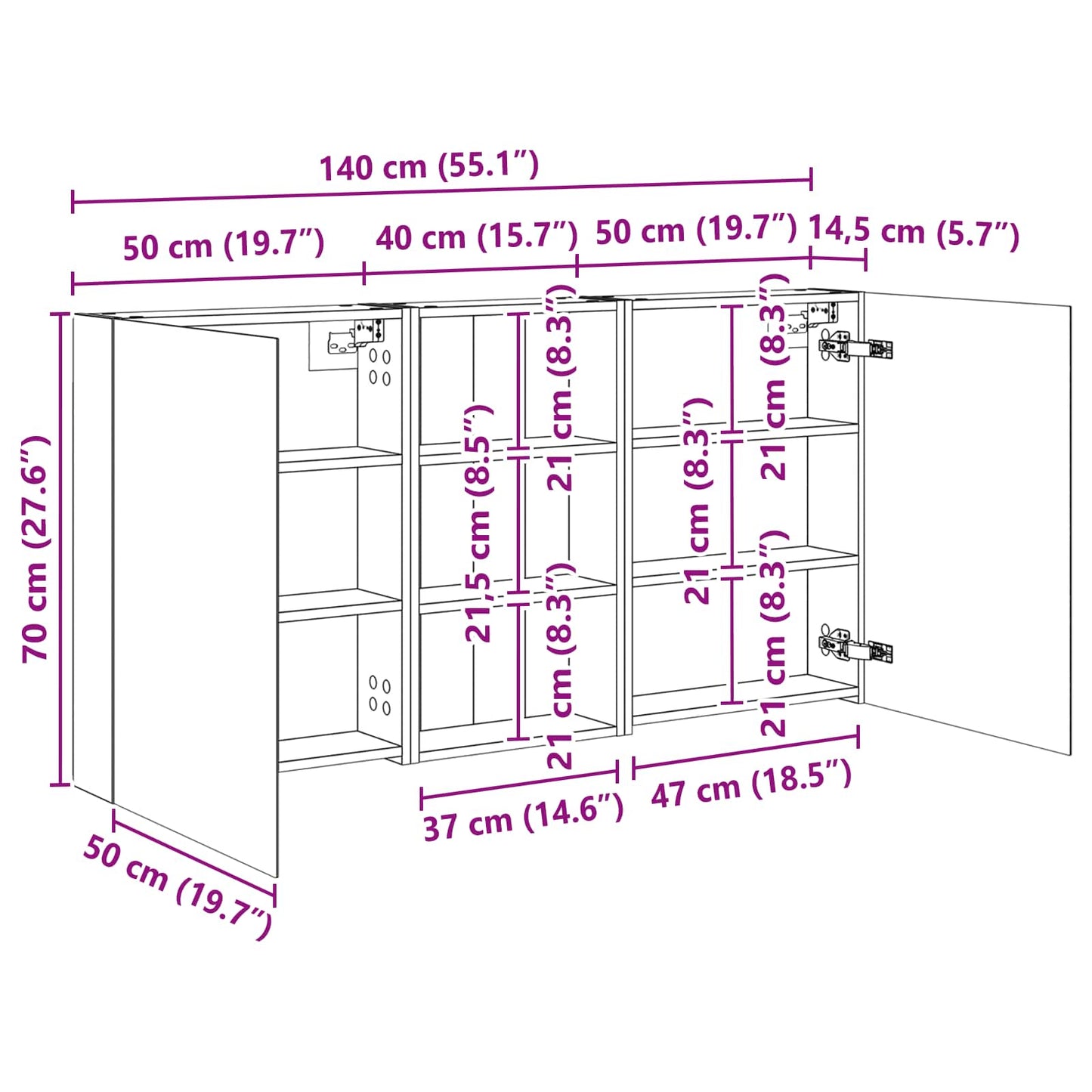 Baderomsskapsett 3 pcs 140 x 14,5 x 70 cm Konstruert tre