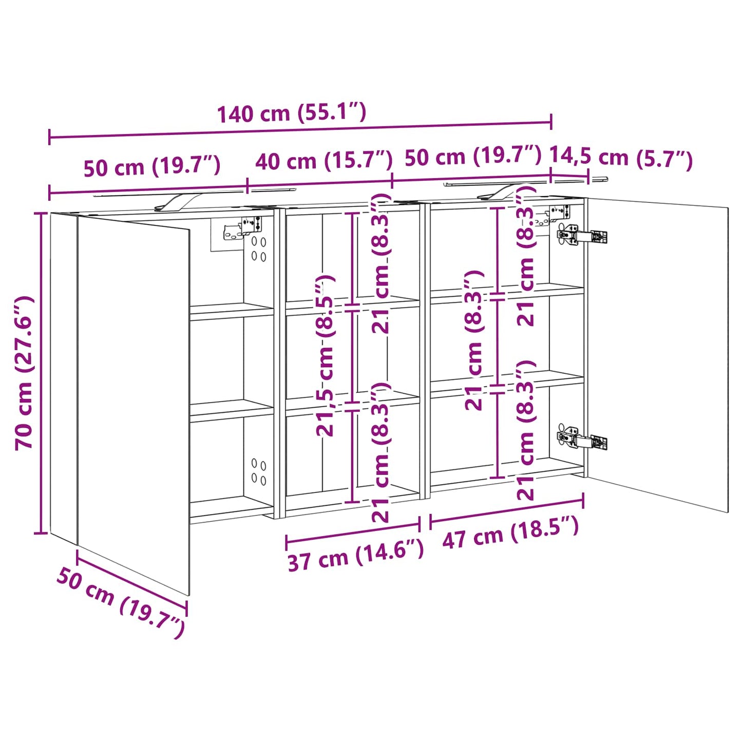 Baderomsskapsett 3 pcs 140 x 14,5 x 70 cm Konstruert tre
