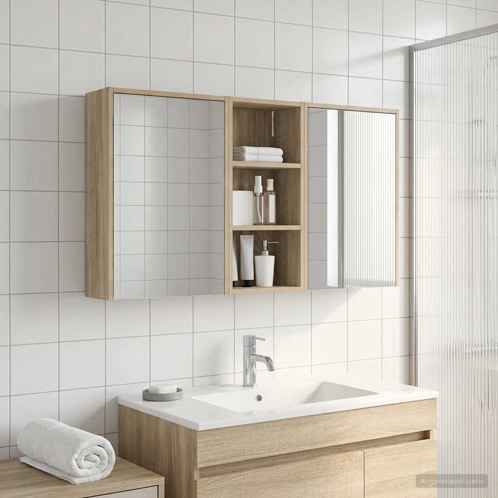 Baderomsskapsett for 3 pcs 116 x 16 x 62,5 cm Konstruert tre