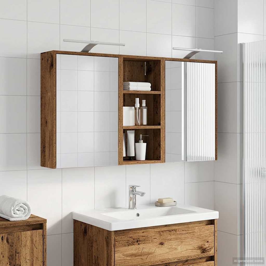 Baderomsskapsett for 3 pcs 116 x 16 x 62,5 cm Konstruert tre