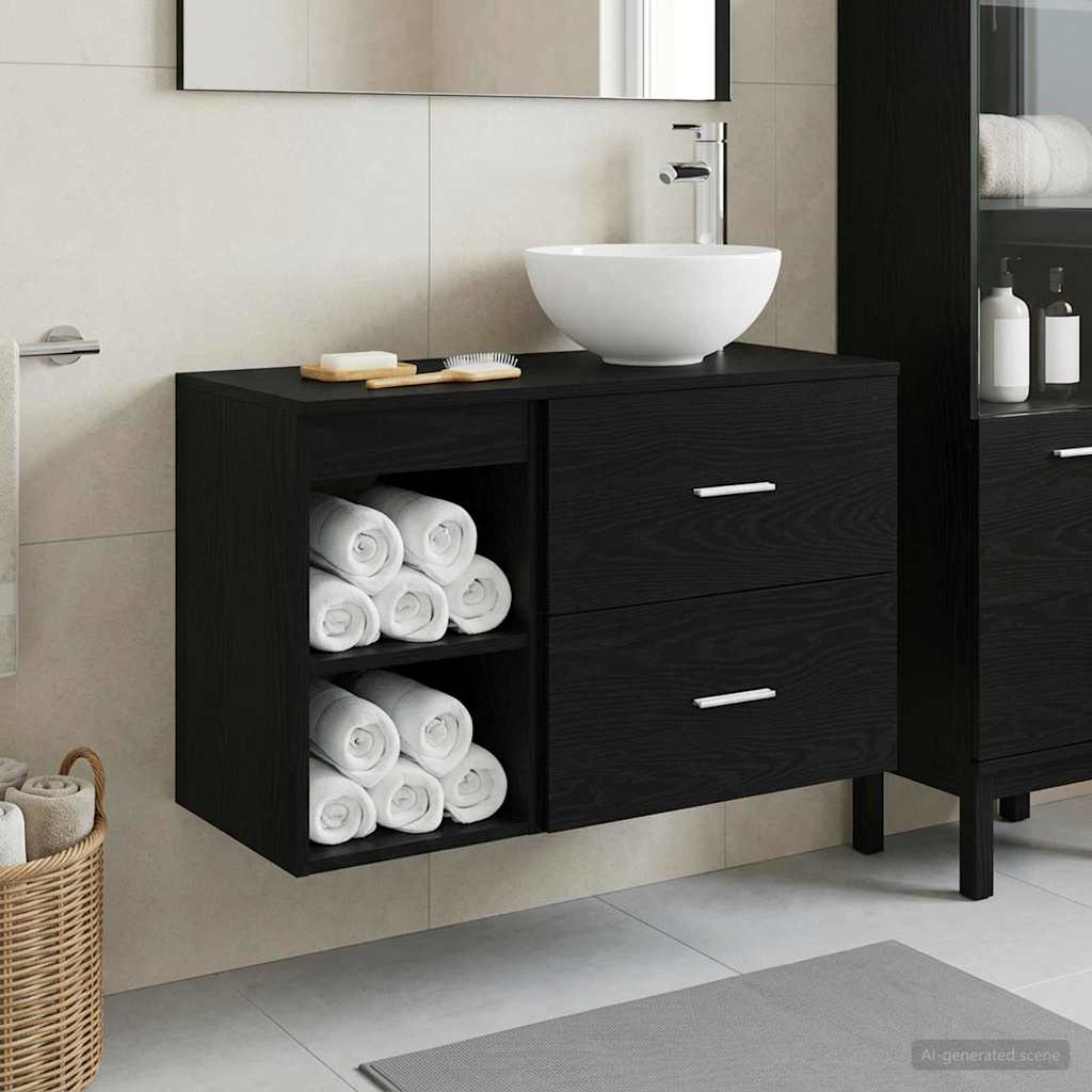 Baderomsinnredningssett 2 pcs Svart eik Konstruert tre