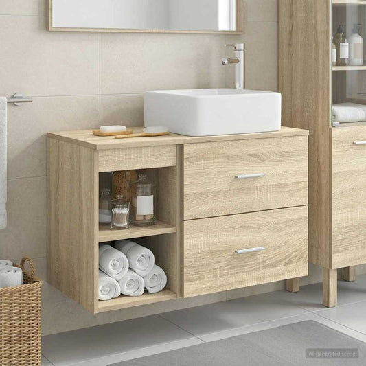 Baderomsinnredningssett 2 pcs Sonoma eik Konstruert tre