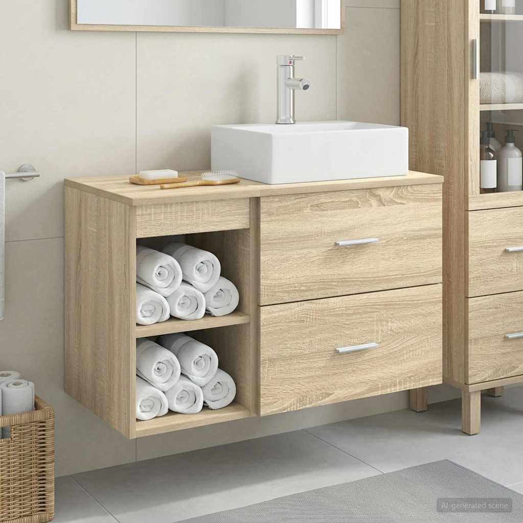 Baderomsinnredningssett 2 pcs Sonoma eik Konstruert tre