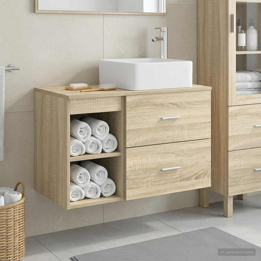 Baderomsinnredningssett 2 pcs Sonoma eik Konstruert tre