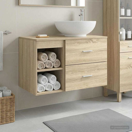 Baderomsinnredningssett 2 pcs Sonoma eik Konstruert tre