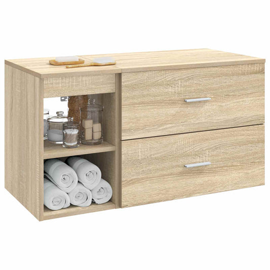 Baderomsinnredningssett 2 pcs Sonoma eik Konstruert tre