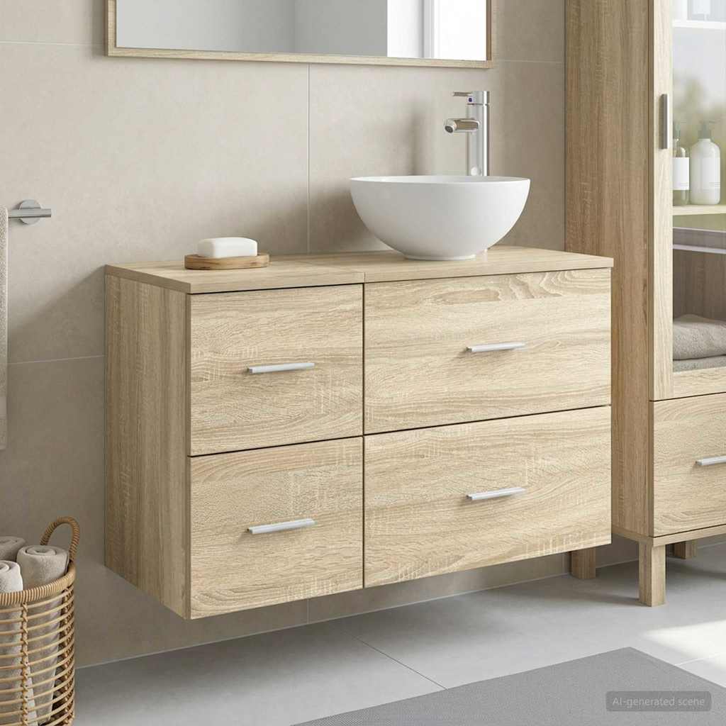 Baderomsinnredningssett 2 pcs Sonoma eik Konstruert tre
