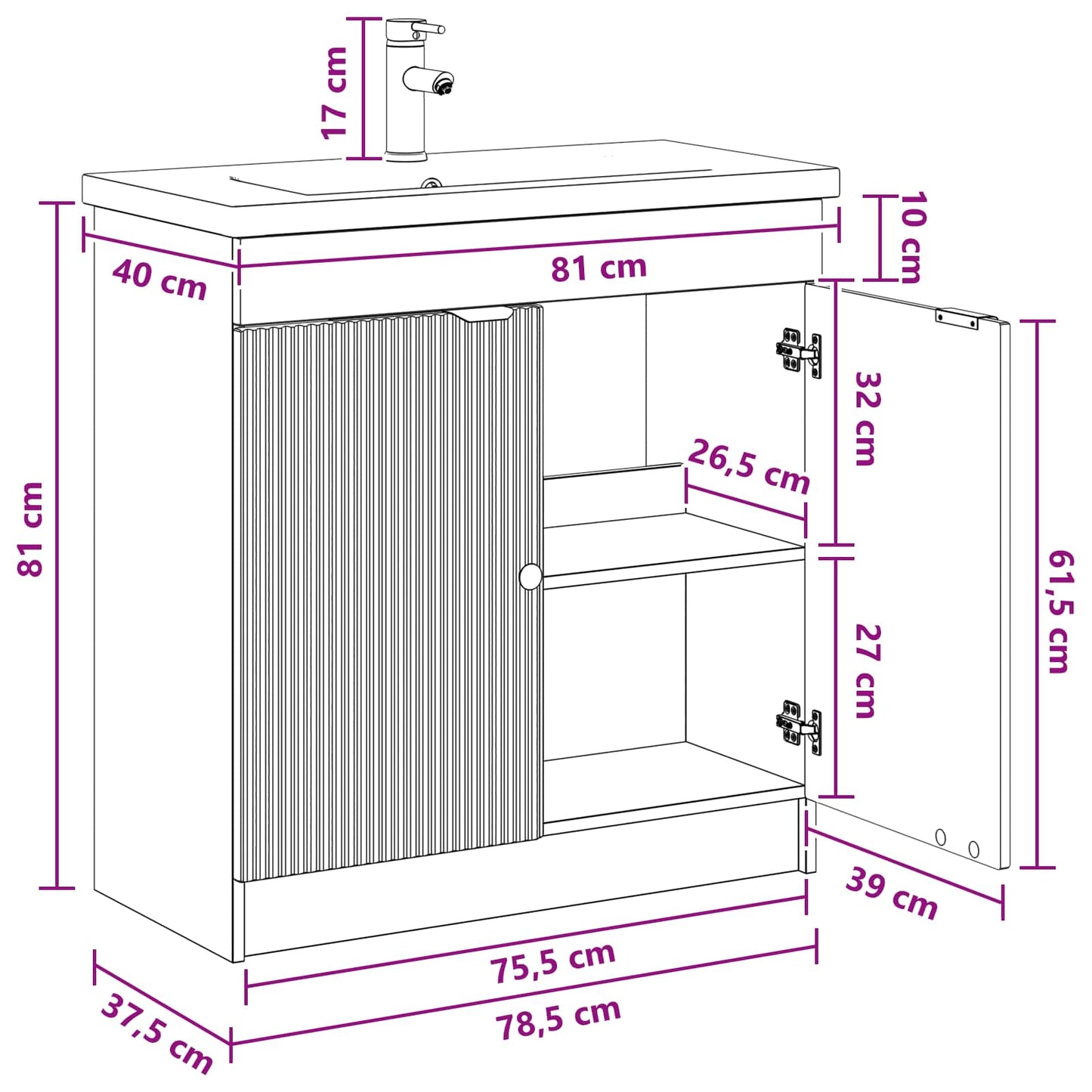 Baderomsinnredningssett Hvit 78,5 x 37,5 x 81 cm Konstruert tre