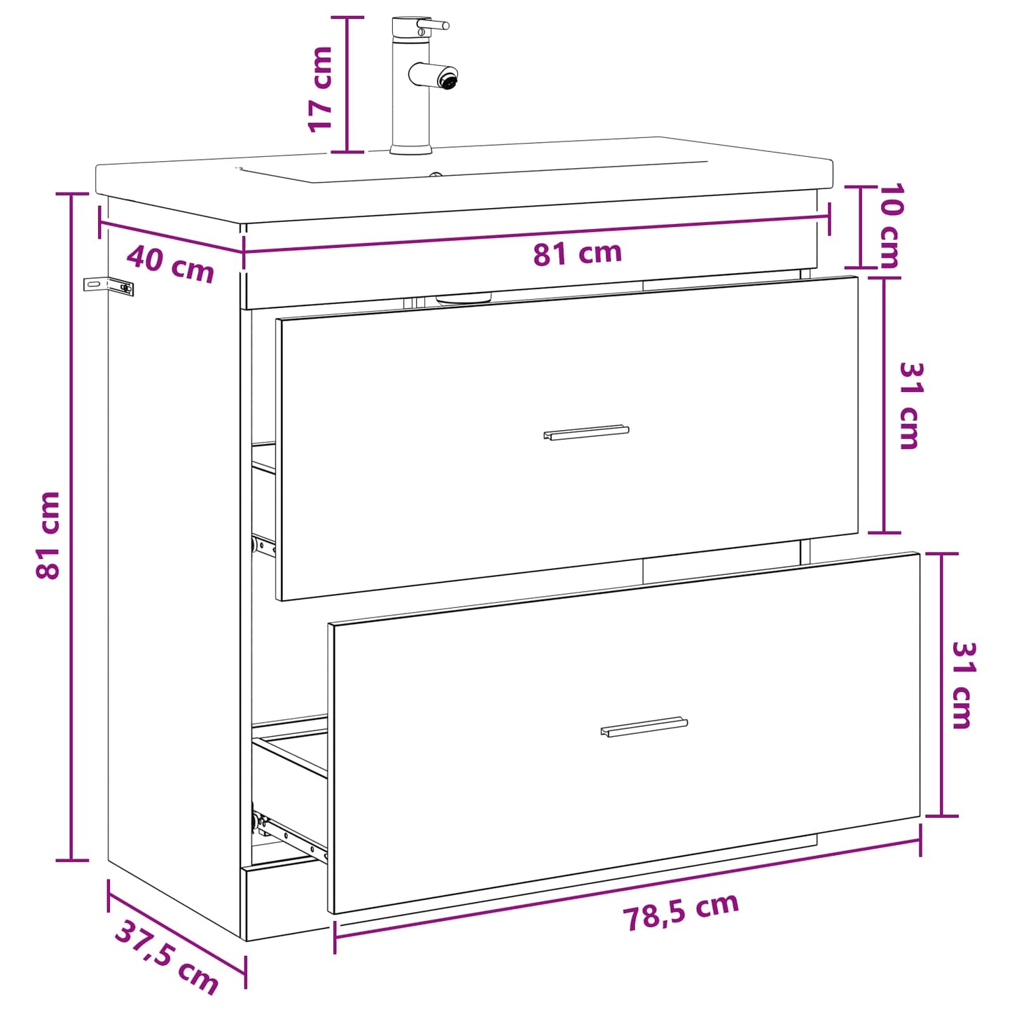Baderomsinnredningssett Svart eik 81 x 40 x 84,5 cm