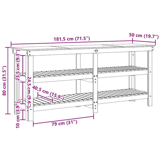 Arbeidsbenk Vokset Brun 181.5 x 50 x 80 cm Massiv furu