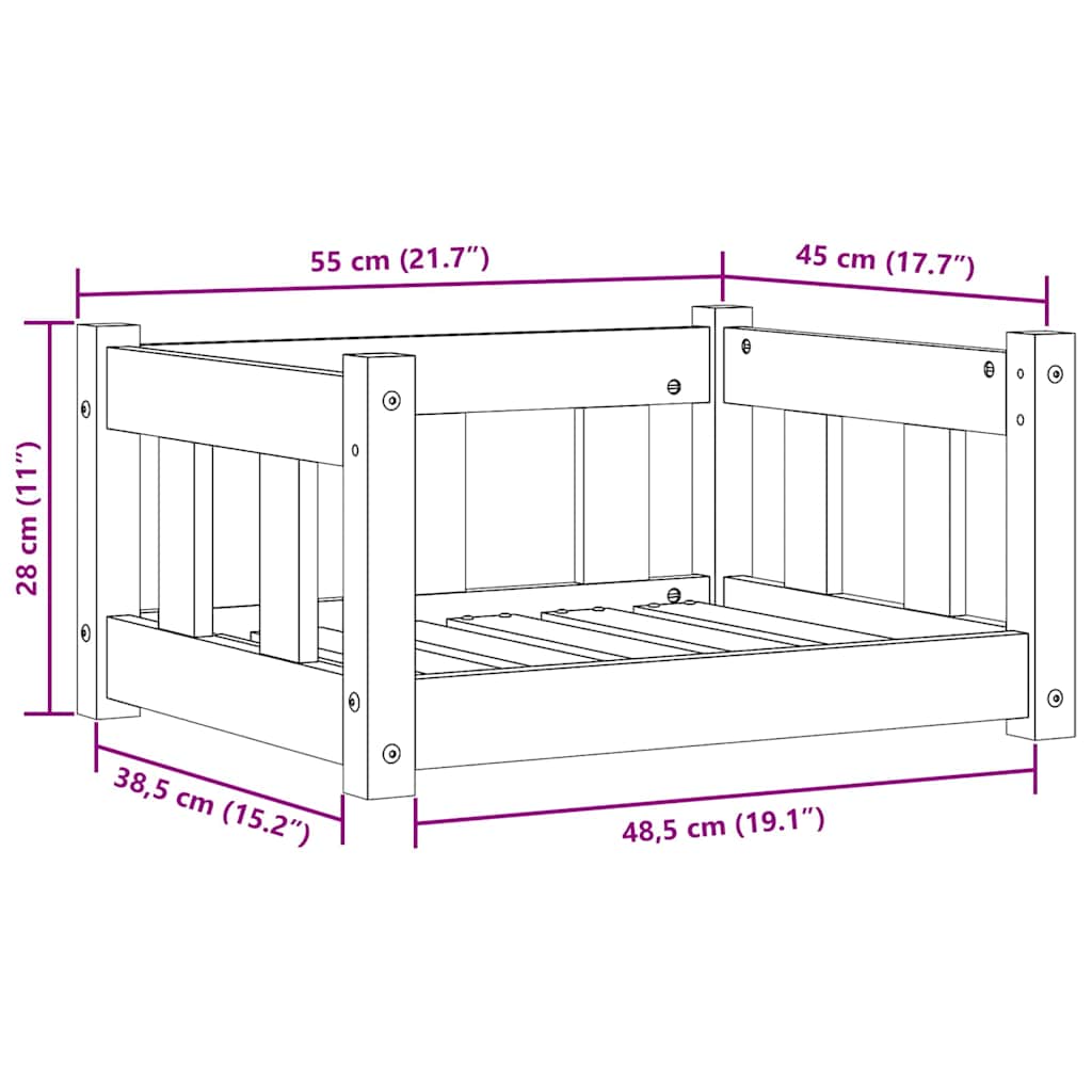 Hundeseng med lagring Vokset Brun 55 x 45 x 28 cm Massiv furu