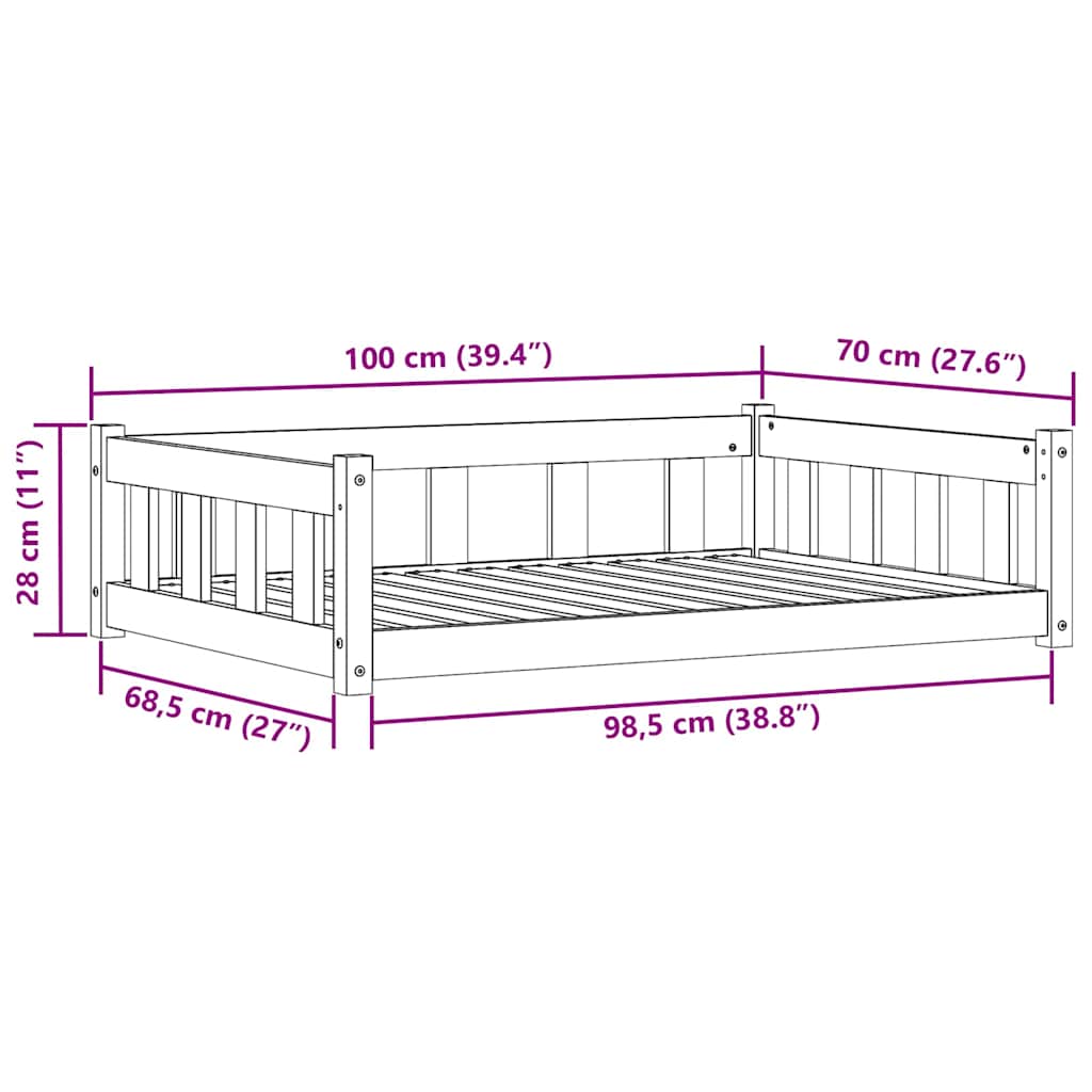 Hundeseng med lagring Vokset Brun 100 x 70 x 28 cm Massiv furu