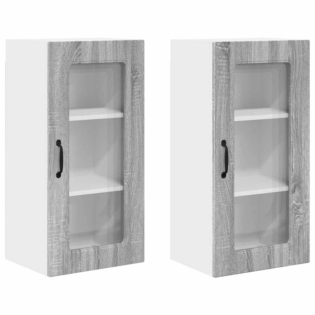 Kjøkken veggskap med hylle 2 pcs Grå Sonoma 40 x 31 x 80 cm