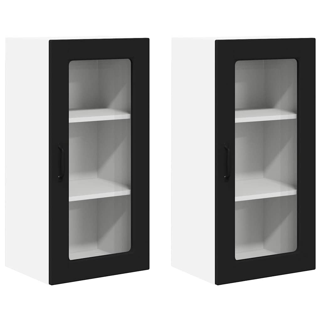 Vegghylle LUCCA 2 pcs Svart 40 x 31 x 80 cm Konstruert tre
