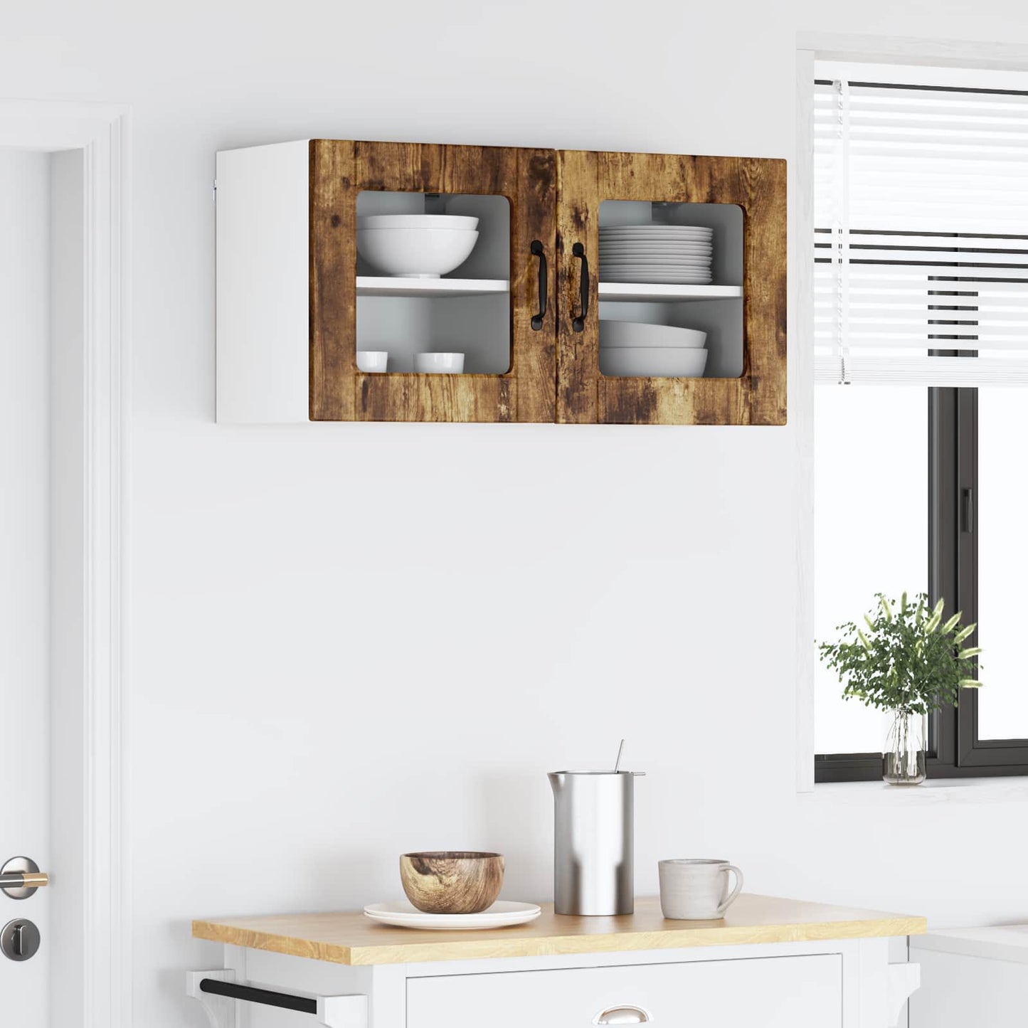 Veggglasskap PORTO 2 pcs Røkt eik 40 x 31 x 40 cm