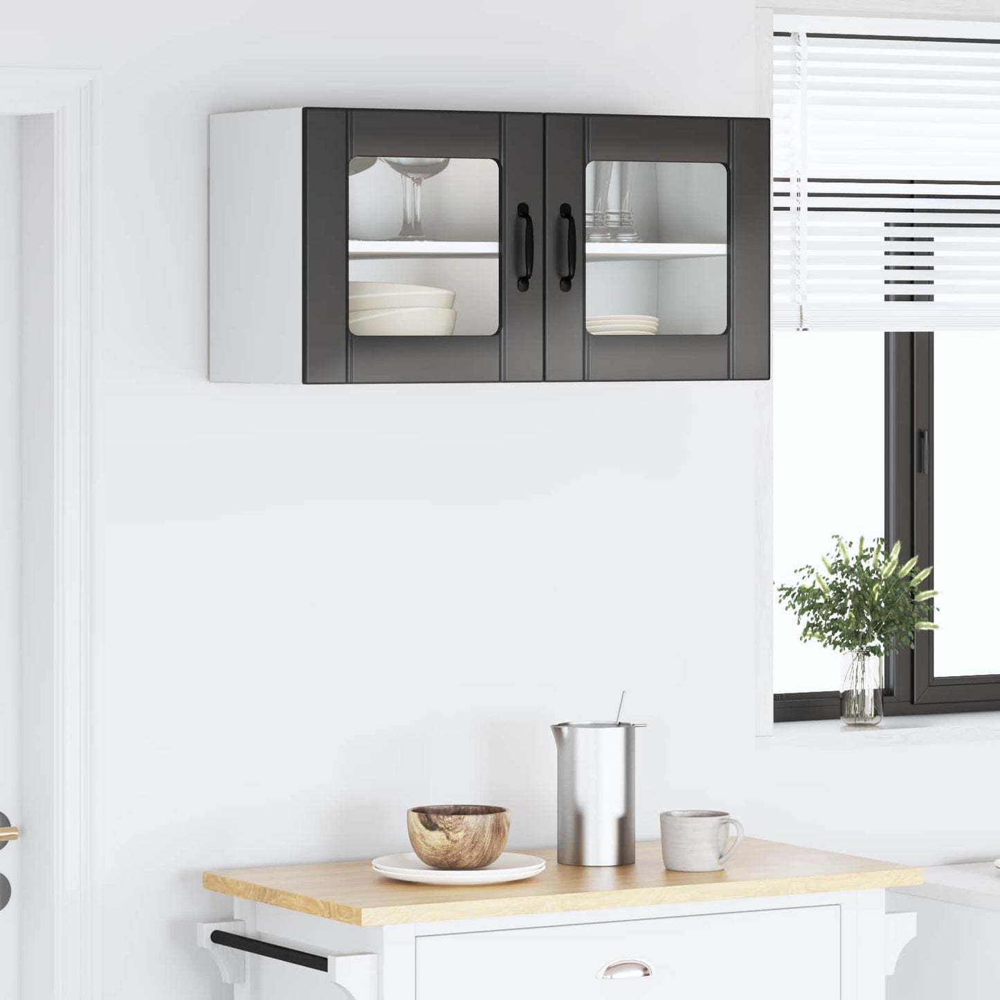 Vegghylle med glass PORTO Svart 80 x 31 x 40 cm Konstruert tre