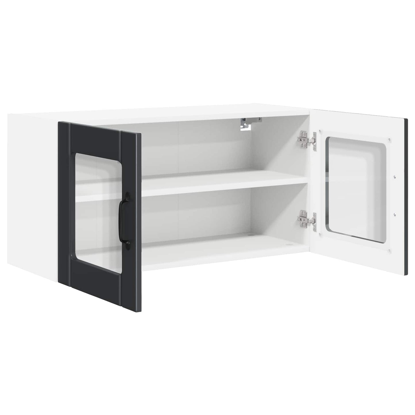 Vegghylle med glass PORTO Svart 80 x 31 x 40 cm Konstruert tre