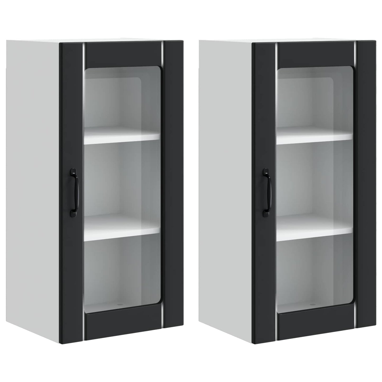 Vegghylleskap PORTO 2 pcs Svart 40 x 31 x 80 cm Konstruert tre