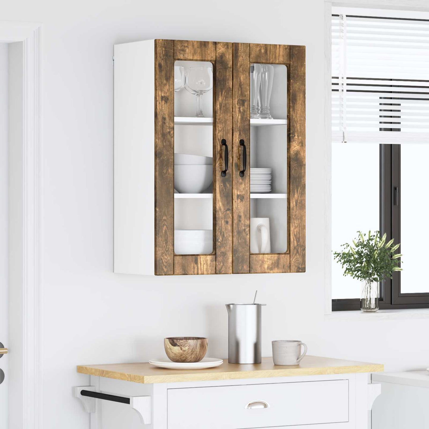 Vegghylle PORTO Røkt eik 60 x 31 x 80 cm Konstruert tre